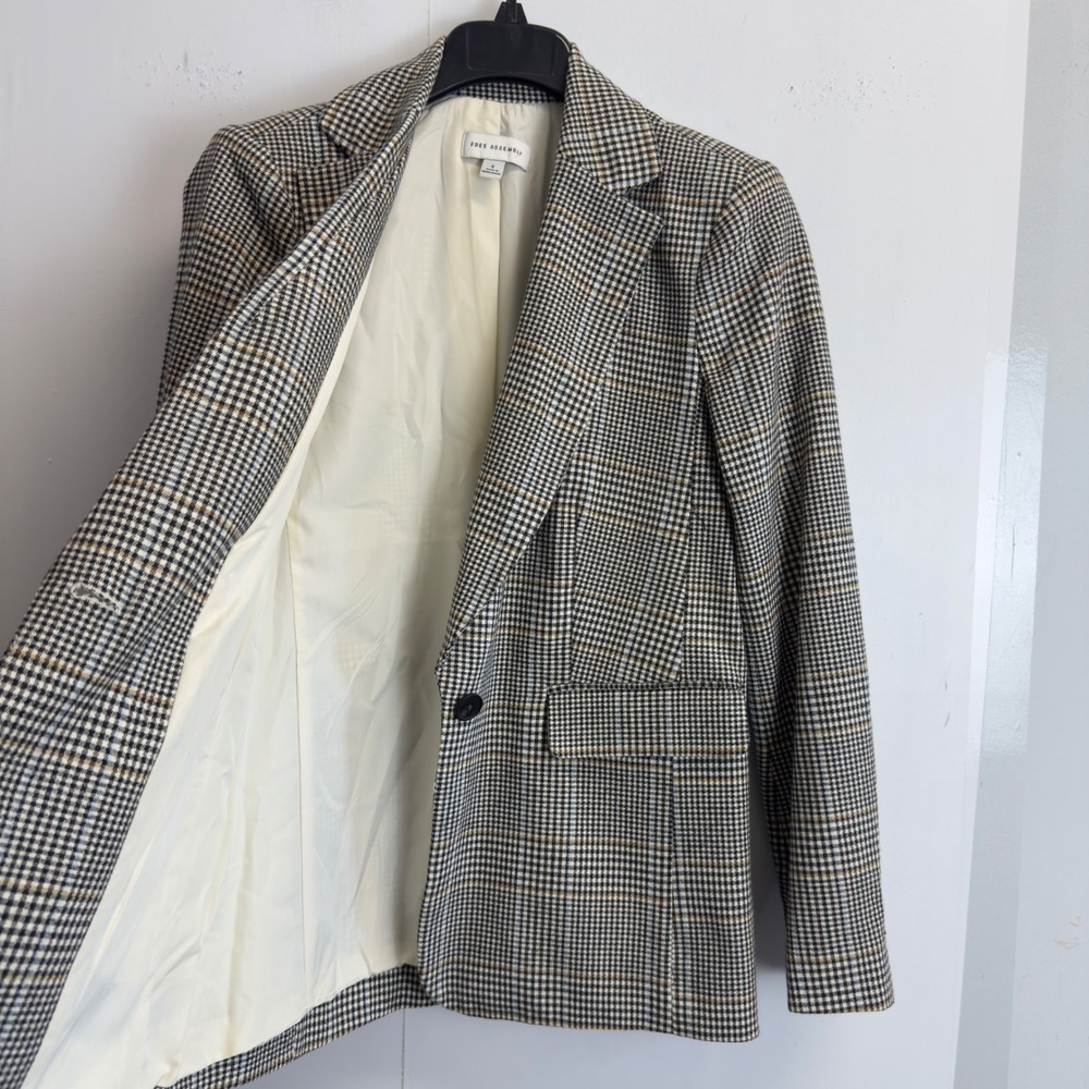 Free Assembly Womens S Glen Plaid Single Button Blazer Black White check  Jacket - Picture 8 of 10
